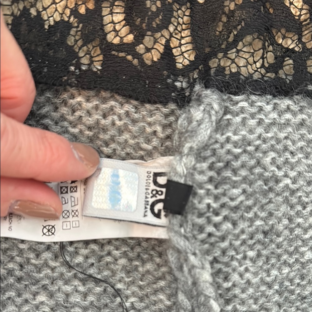 D&G Gray and Black Striped Cardigan with Lace Accents - Picture 3 of 4
